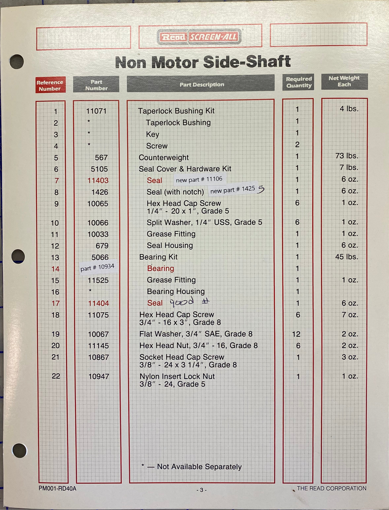 1425 Seal, Shaft seal for Read Screen-All Screens, models WM-2000, RD-40 RD-90 and Nordberg CV-40 screeners. This part superseded part number 1426. This is the “notched type” seal.