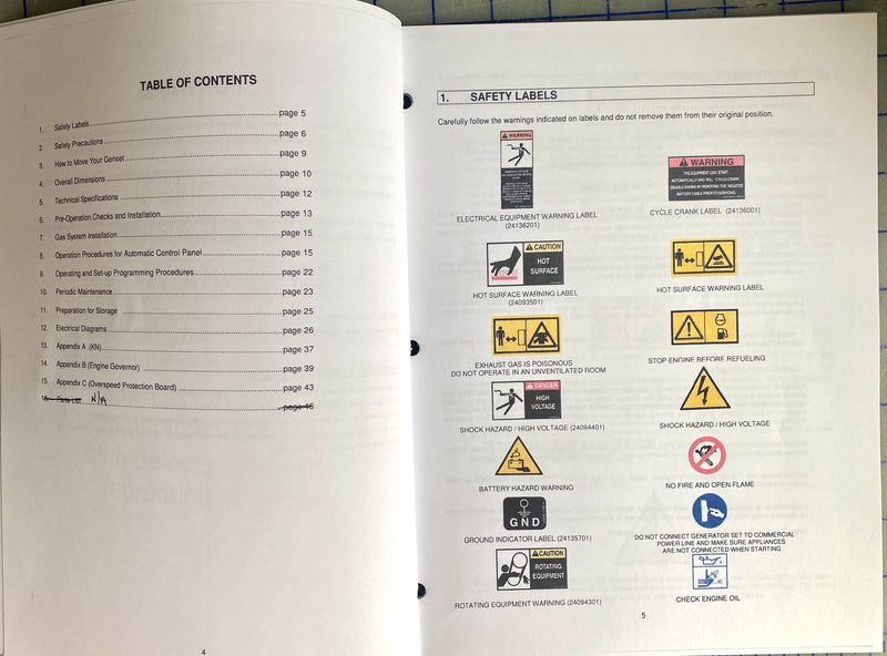 061202 Operation, Technical and Parts manual for the Elliott and Genmac Generators Models MPSG/HSG 12, 12, 19 and MPSD/HSD 17 and 21 diesel units