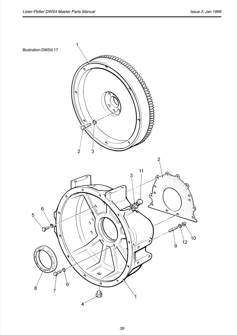 624-21560 Seal, rear main. DWS Lister Petter engine. Part number 34407-11090 is also associated with this gasket