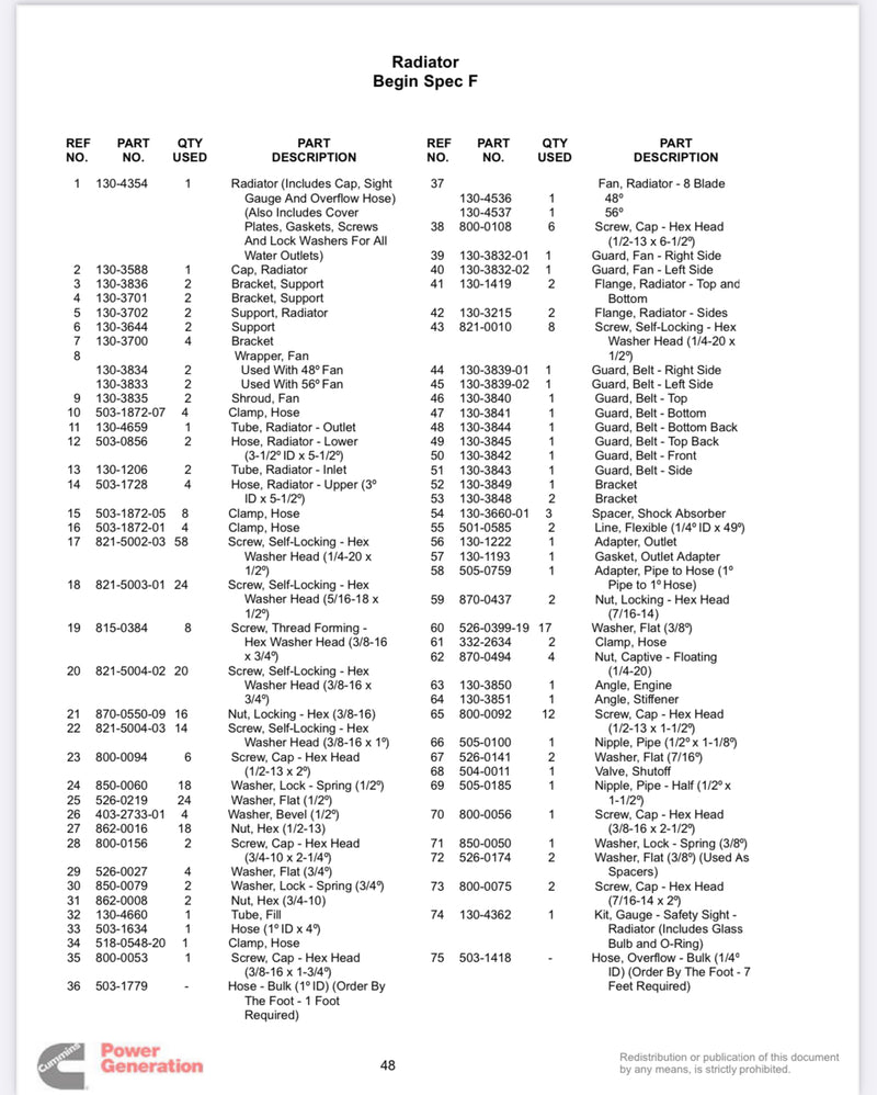 130-4354 Cummins radiator used on the Cummins 600kw DFGB 60 hertz generator. rebuilt OEM.