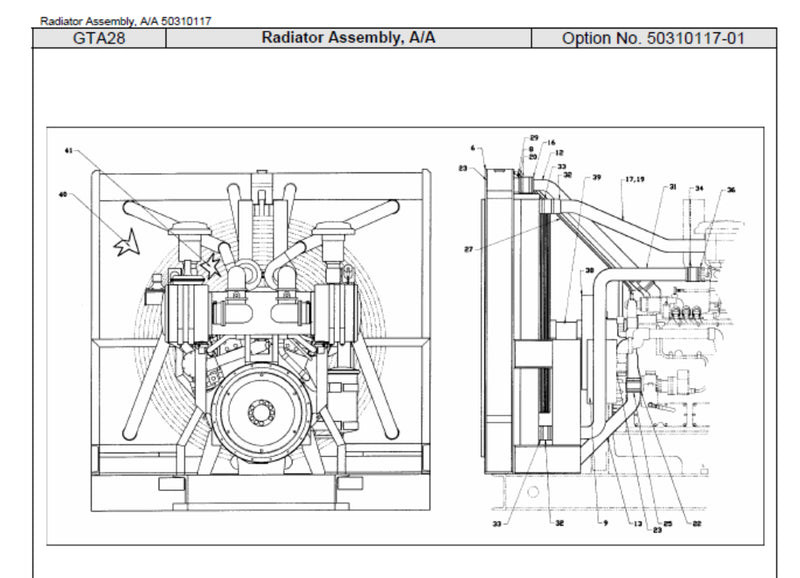 RS 2887 Cummins radiator used on the Cummins 500KW GFGA generator with the GTA 28 engine.