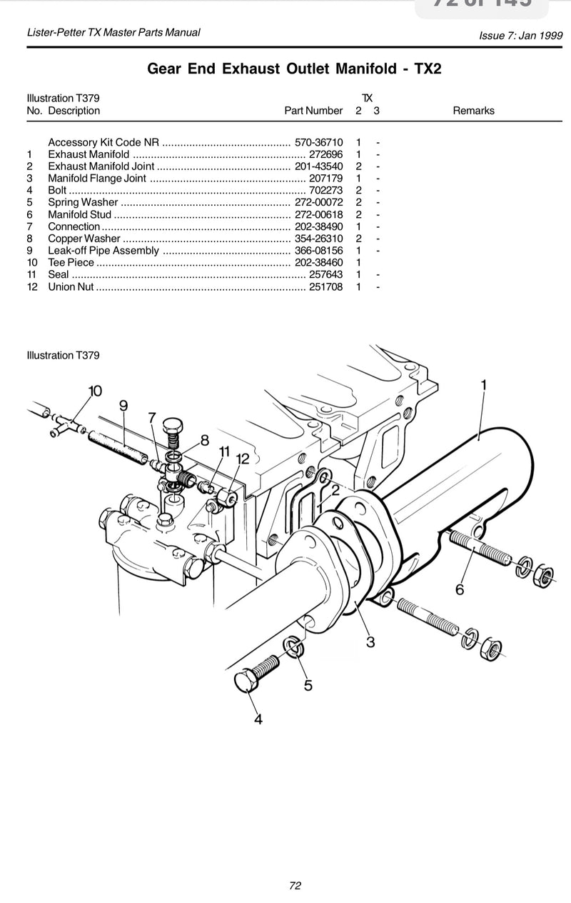 207179 Joint/Gasket, Manifold Flange Gasket used on the Lister Petter TX2 series of engines.