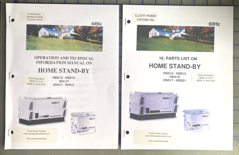 061202 Operation, Technical and Parts manual for the Elliott and Genmac Generators Models MPSG/HSG 12, 12, 19 and MPSD/HSD 17 and 21 diesel units