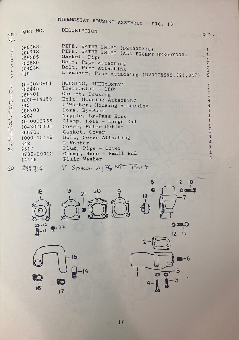 288717 Thermostat housing adapter. Used on the Hercules 2300, 3400 and D198 Gas and Diesel engines.