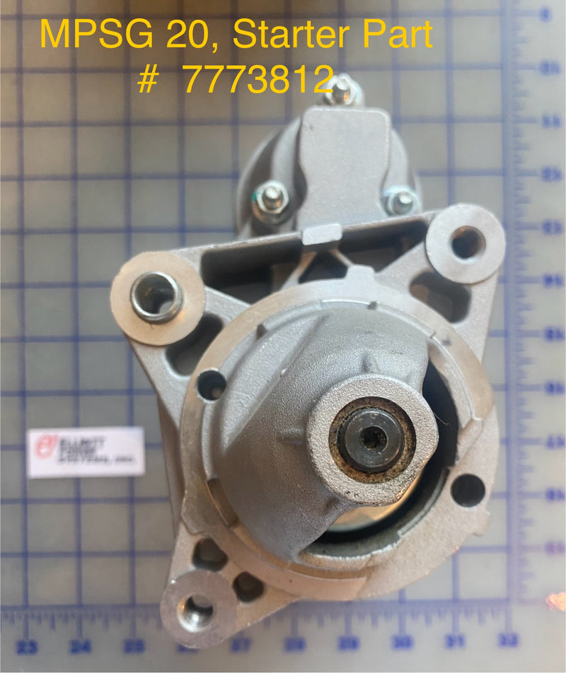 7773812 Starter, Used in the  Elliott MPSG 19/20 generator. This starter will also fit in the Genmac HSG 19.This generator used the Fiat 1600cc engine. There is a $100.00 dollar core charge with this purchase.