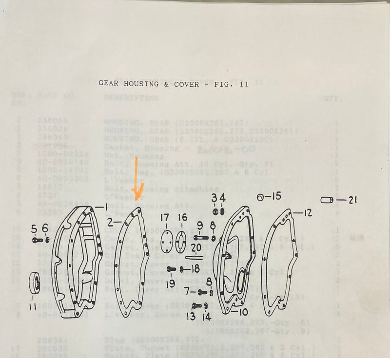 260046-00 Gasket, Gear cover. Used on the 4 cylinder 2300 series engines and 6 cylinder 3400 series engines  both diesel and gas engines.