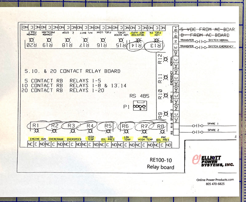 RE100-10 Relay board, Elliot Power system relay board 10 alarm relays on this board.