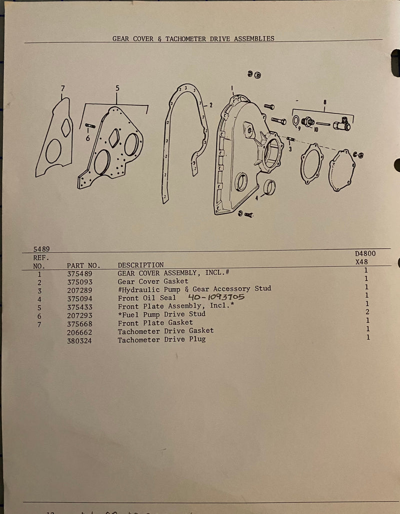 375093 Gasket, Gear cover. Used on the 4800,5000 series Hercules engines