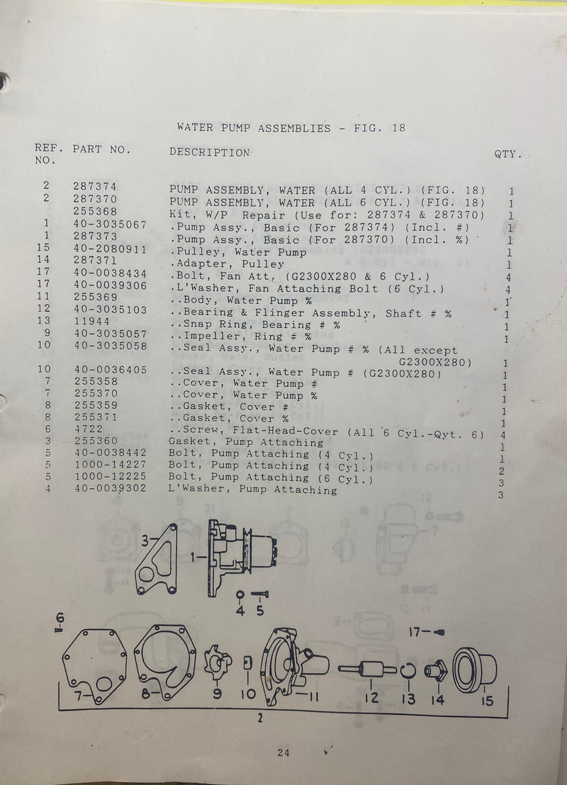 287374 Pump Assembly, Water used on the 2300 series and D198 Hercules Gas and Diesel engines. ($1000.00 refundable core charge included in the cost)