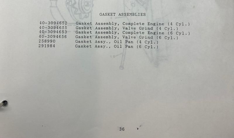 40-0000004 Gasket Set, Full, Hercules model G3400 and D3400 engines. Superseded part numbers  40-3094653