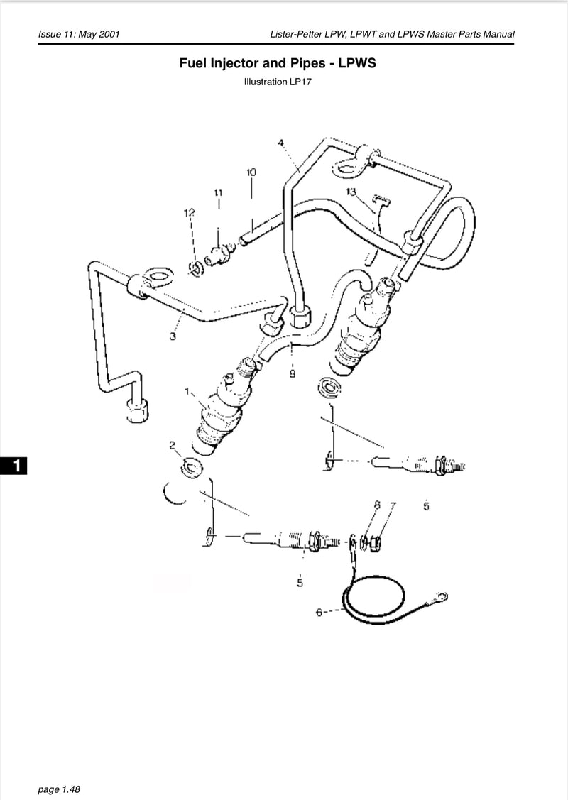 751-41106 Injector pipe assembly, used on the Lister Petter LPWS series engine.