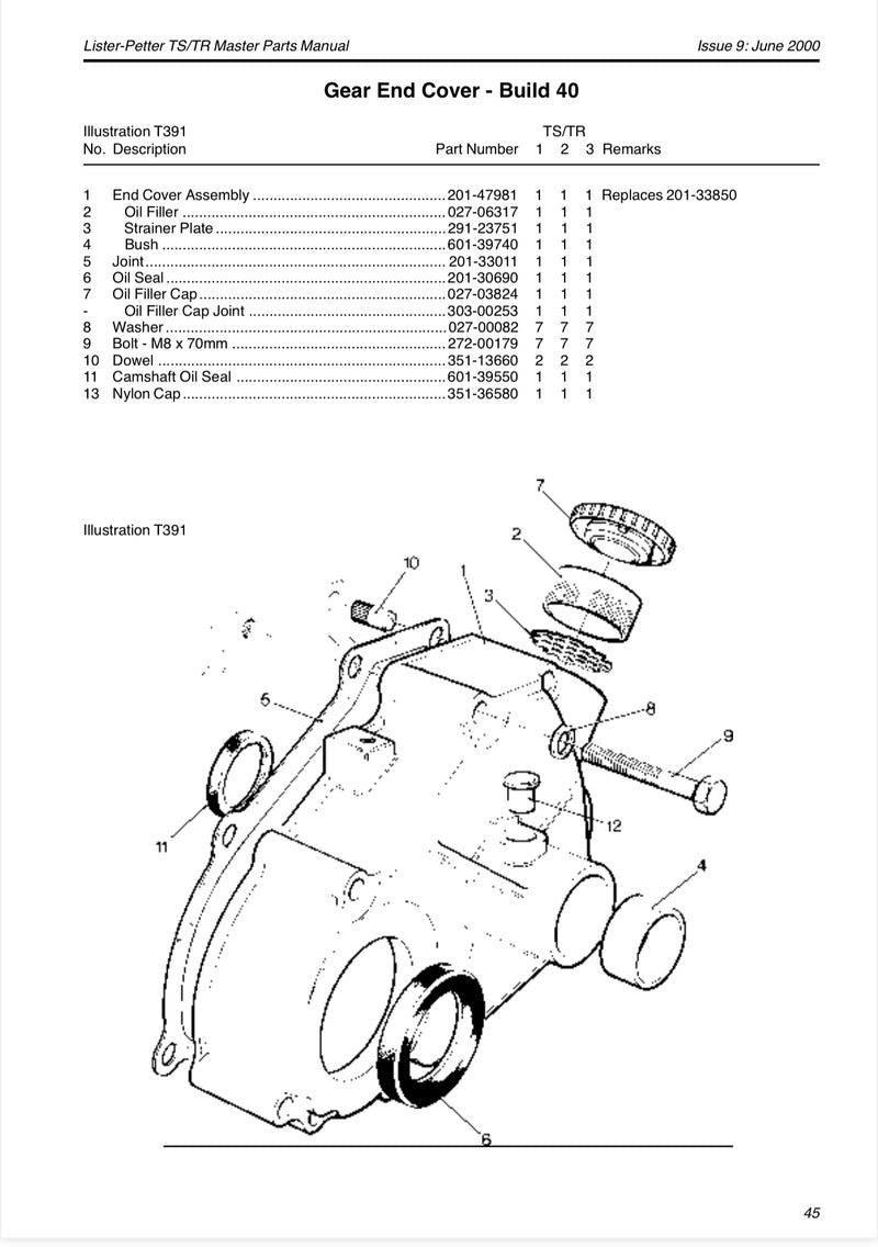 Lister Petter oil seal 201-30690, used on the end cover of a TS/ TR 1,2 or 3 cylinder engine