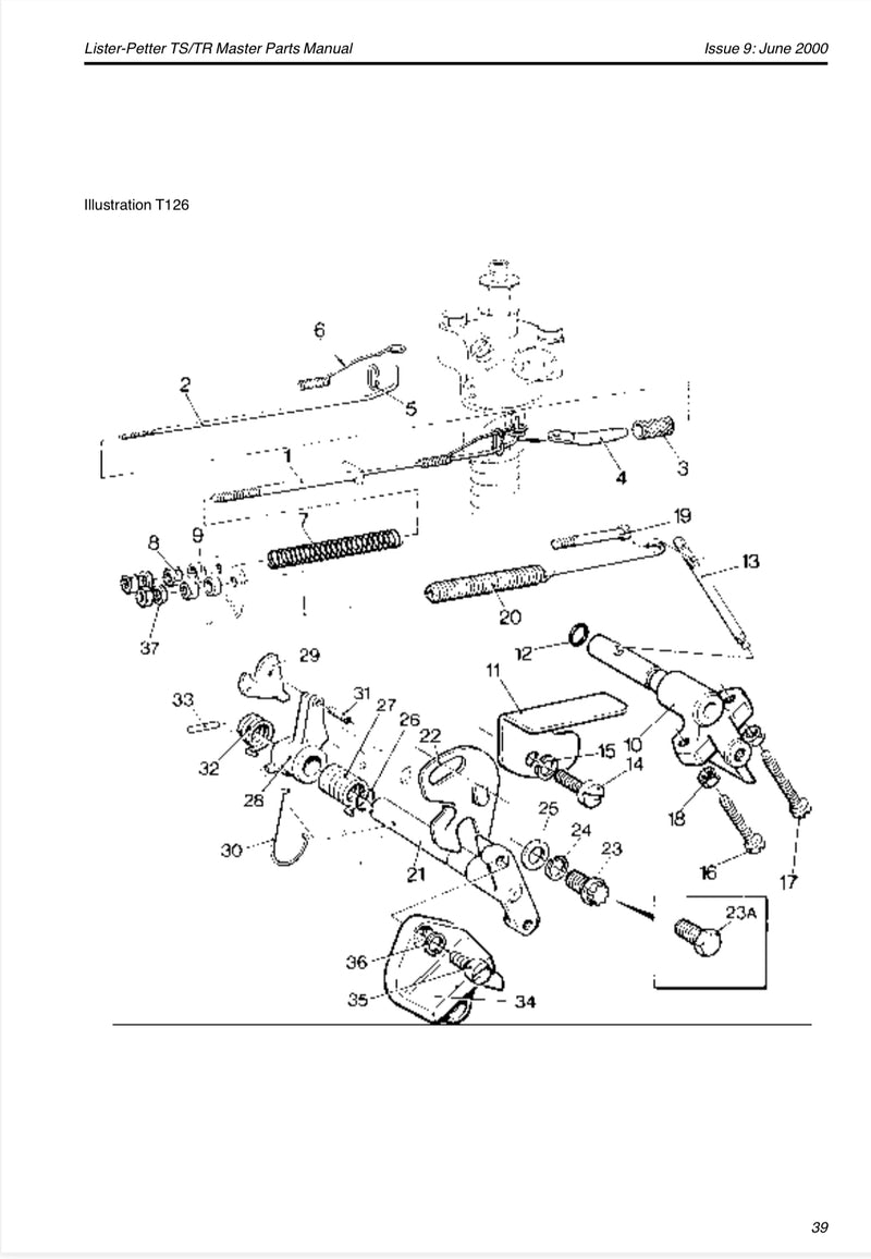 Lister Petter control lever 201-39742 fits model TS/ TR 1 Lister Petter engines