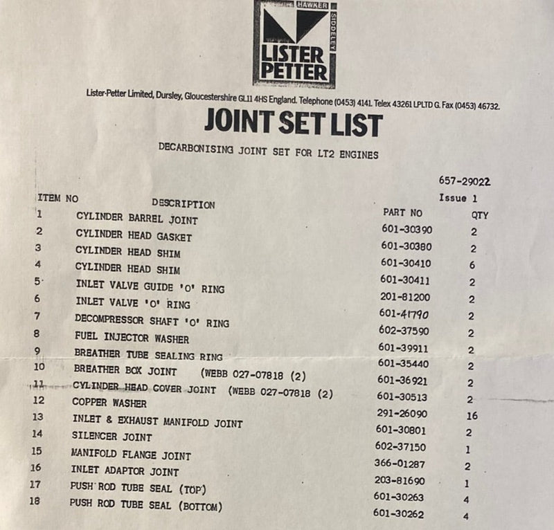657-29022 LT2 DeCarbon gasket/Joint set