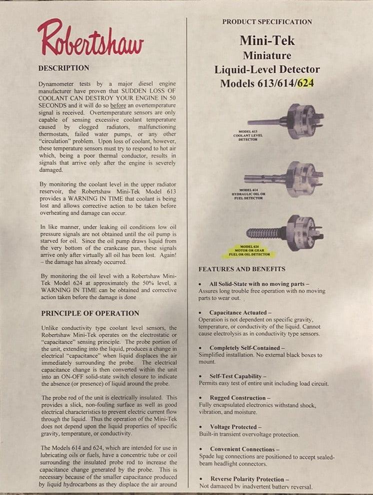 624-NLU-0000-0 Robertshaw Mini-TEK liquid level detector, model 624