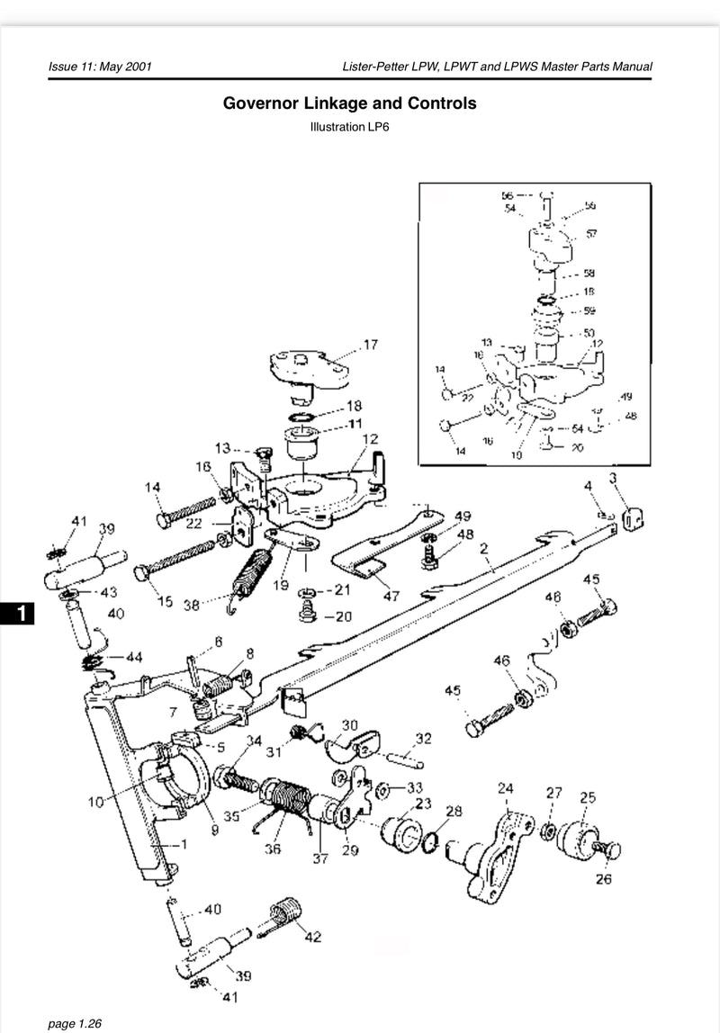 Lister Petter pivot pin kit 750-11350, used on Lister Petter LPA, LPW/S/T model engines