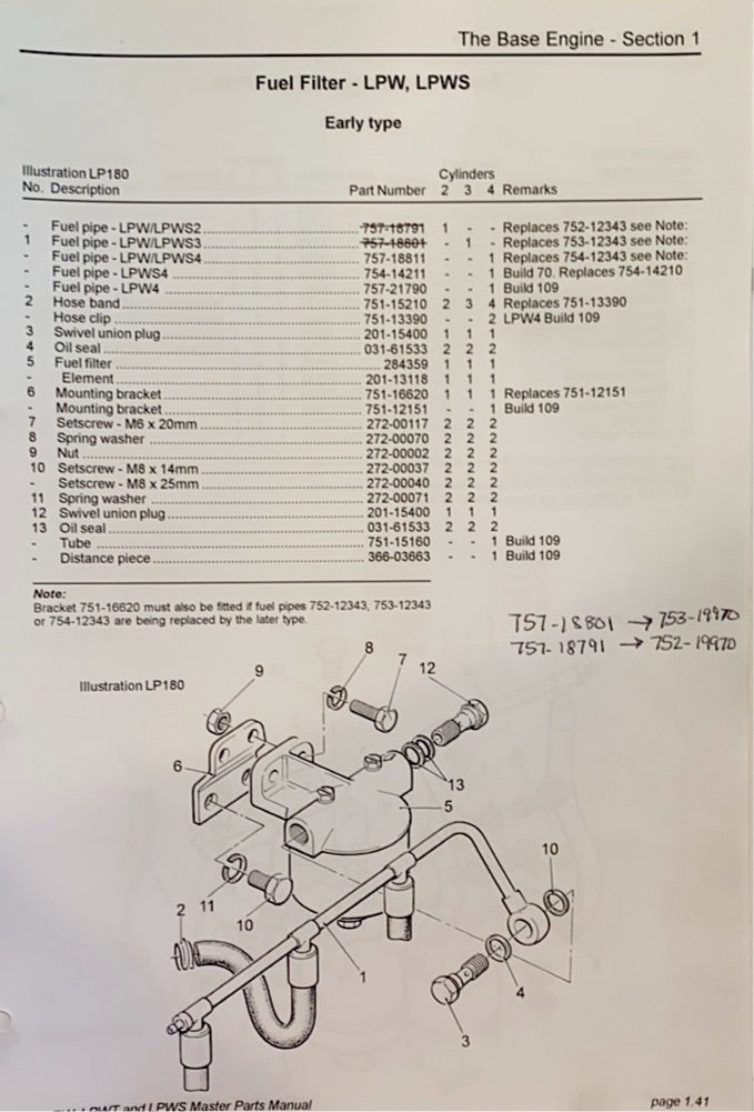 757-18811 Fuel pipe assembly Used on the Lister Petter LPW4 and the LPWS4 model engines