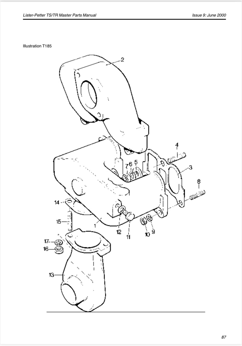 Lister Petter Manifold adaptor 202-38721, fits TR and TS 2 and 3 model engines that are using the Cooper style air cleaner